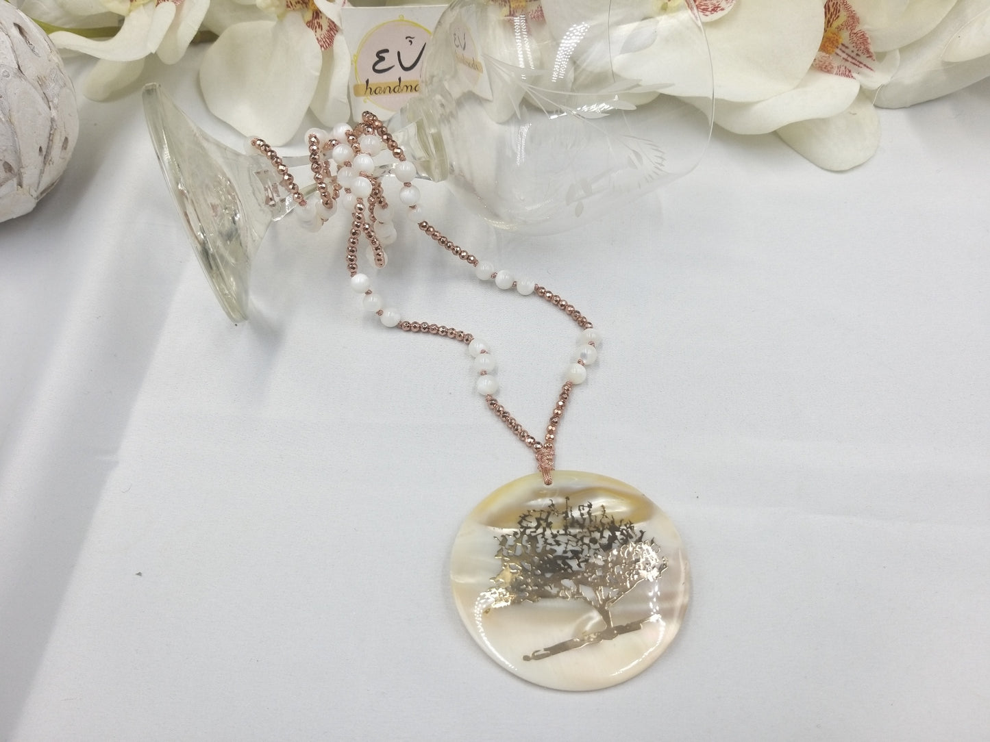 Χειροποίητο κολιέ φίλντισι με ζωγραφισμένο το δέντρο της ζωής