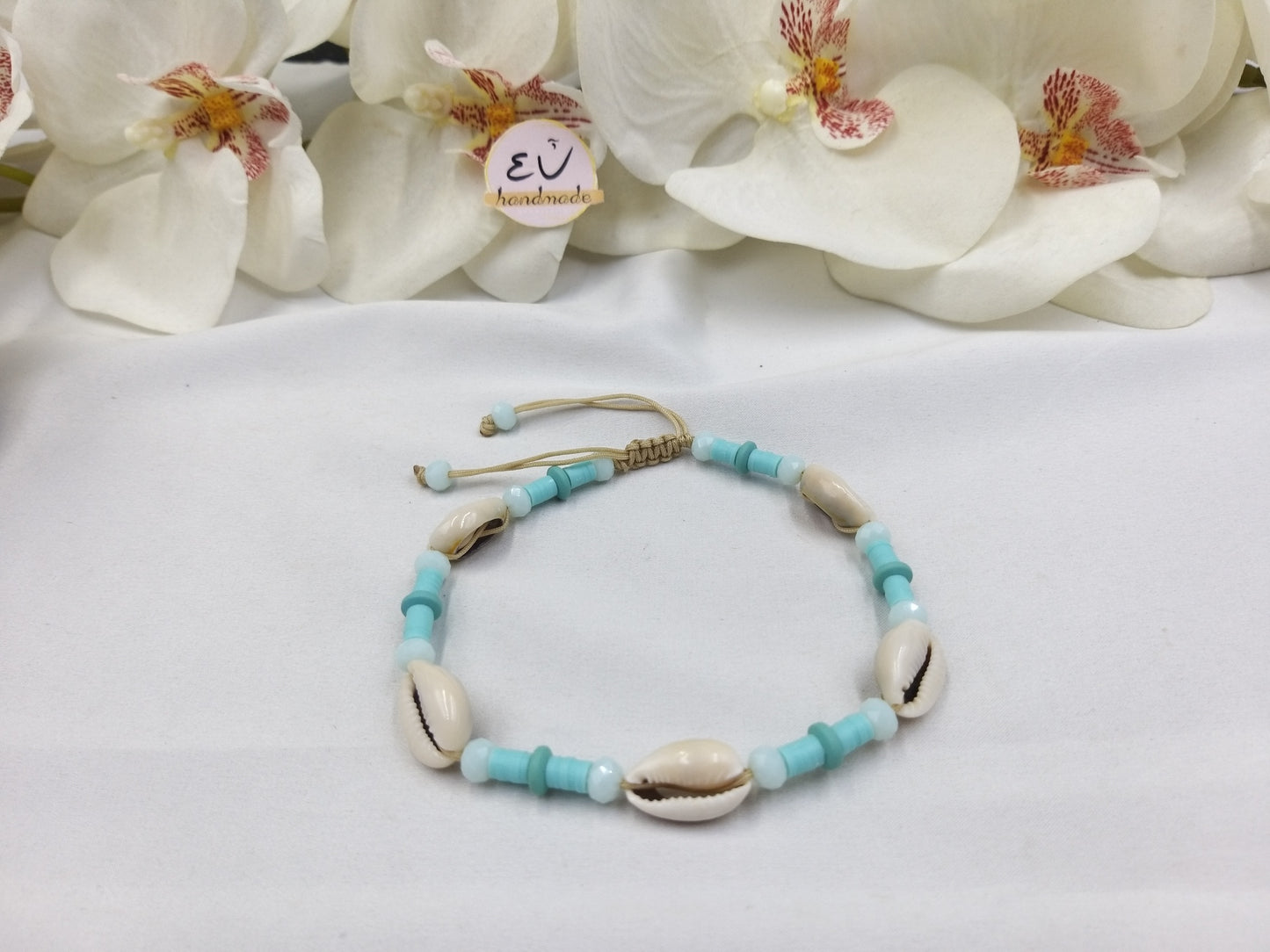 Χειροποίητο βραχιόλι ποδιού με κορδόνι και κοχύλια