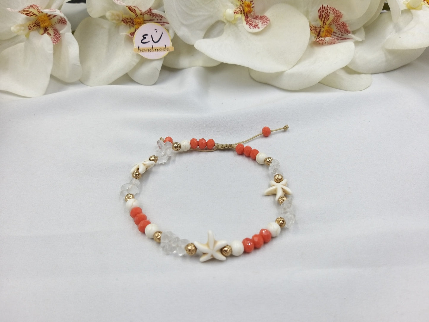 Χειροποίητο βραχιόλι ποδιού με μπεζ αστερίες