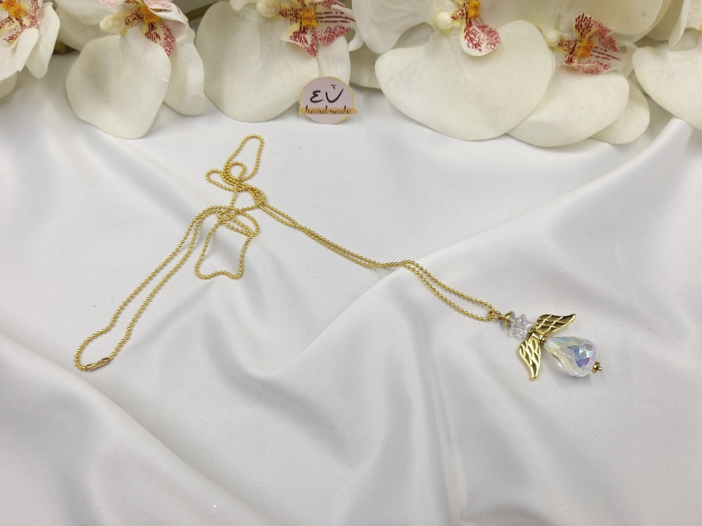 Χειροποίητο κόσμημα Άγγελος με πολύχρωμες κρυστάλλινες μικρές σταγόνες