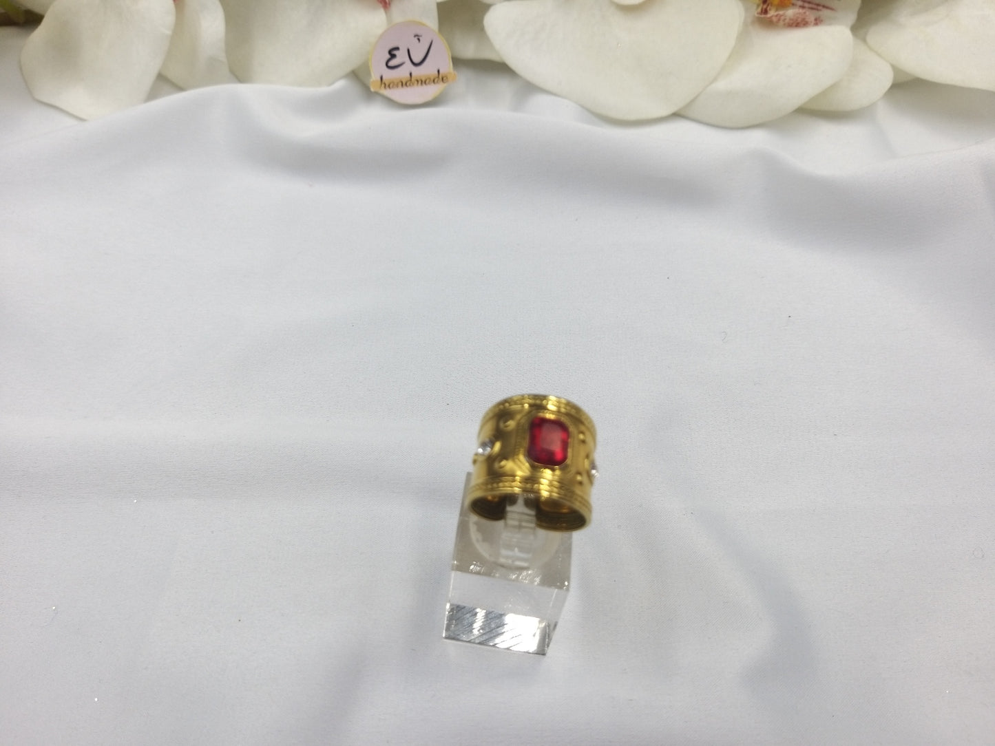 Δαχτυλίδι ατσάλινο φαρδύ με κόκκινο ζιργκόν