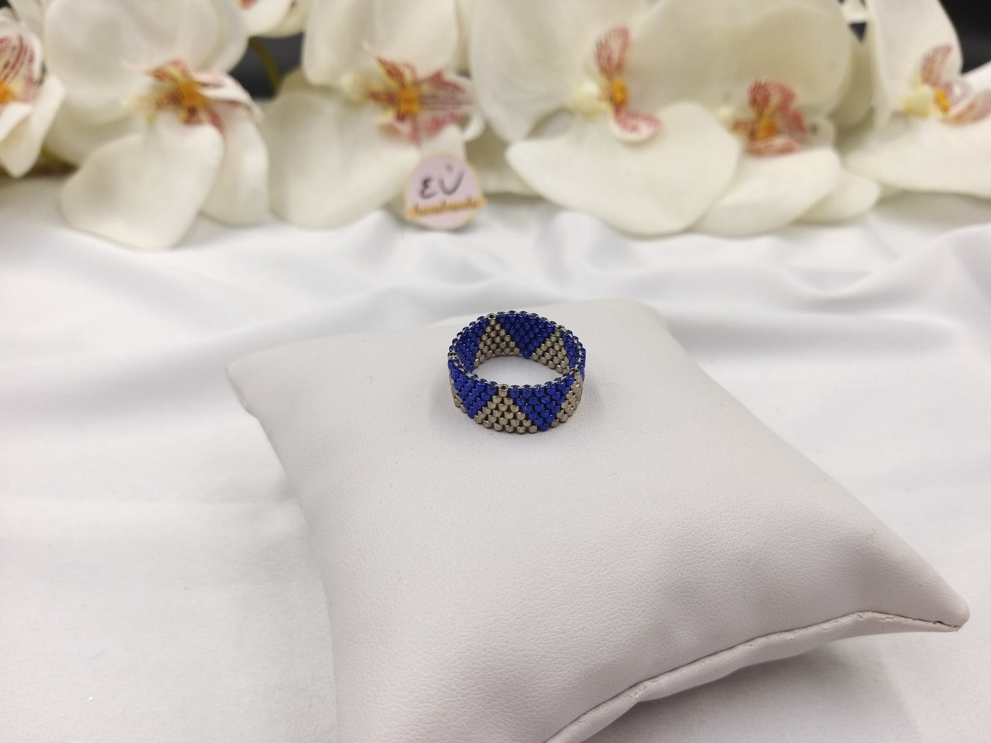 Χειροποίητο Δαχτυλίδι Miyuki σε Ασημί και Μπλε Ρουά