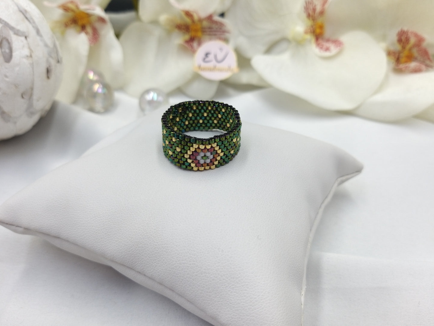 Χειροποίητο Δαχτυλίδι Miyuki σε Πράσινες Αποχρώσεις