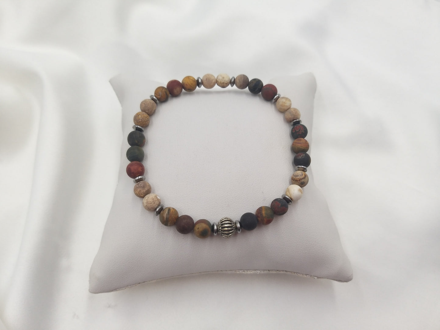 Ανδρικό χειροποίητο βραχιόλι 6mm με ίασπι σε γήινους τόνους και αιματίτη από τη συλλογή Dragon Line της euhandmade