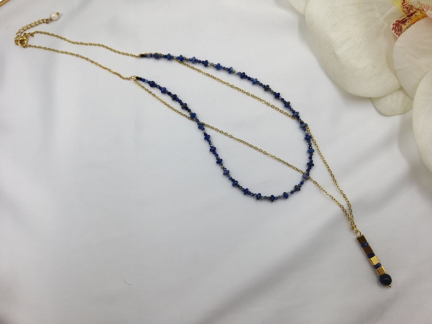Κολιέ λάπις λαζούλι με χρυσή αλυσίδα elegant χειροποίητο κόσμημα