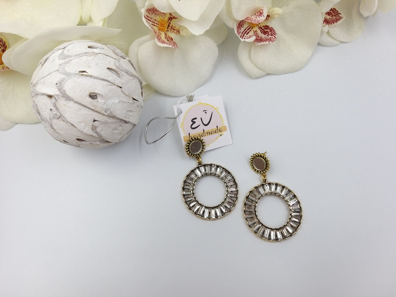 Χειροποίητα σκουλαρίκια κρίκος Vintage με διάφανα κρύσταλλα