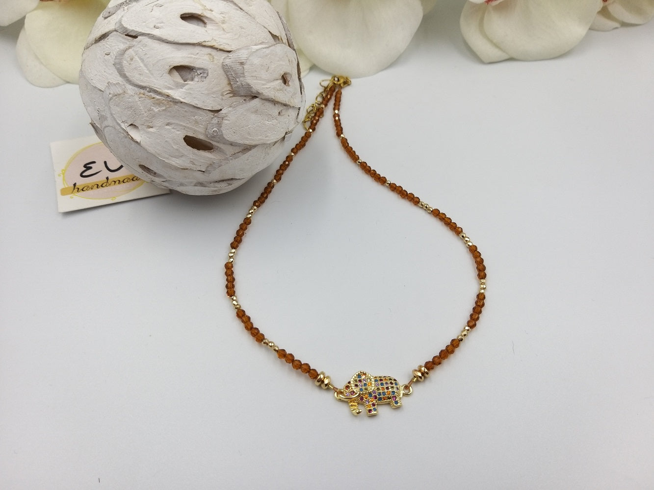 Χειροποίητο γυναικείο κοντό κολιέ με πολύχρωμα ζιργκόν