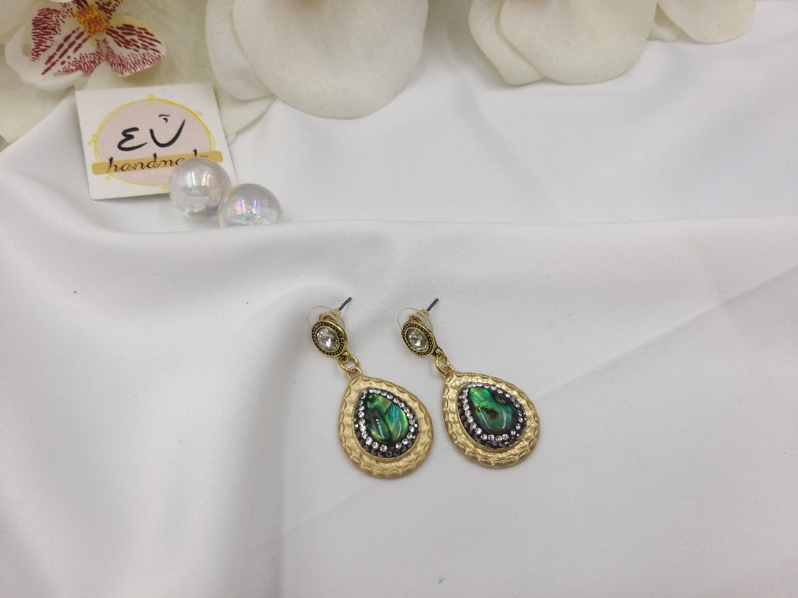 Χειροποίητα σκουλαρίκια με δάκρυ άμπαλον και μαρκασίτη