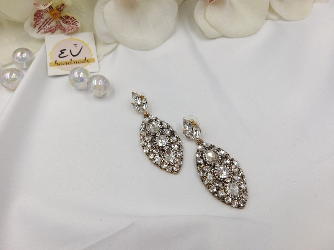 Χειροποίητα σκουλαρίκια δάκρυ Vintage με διάφανα κρύσταλλα