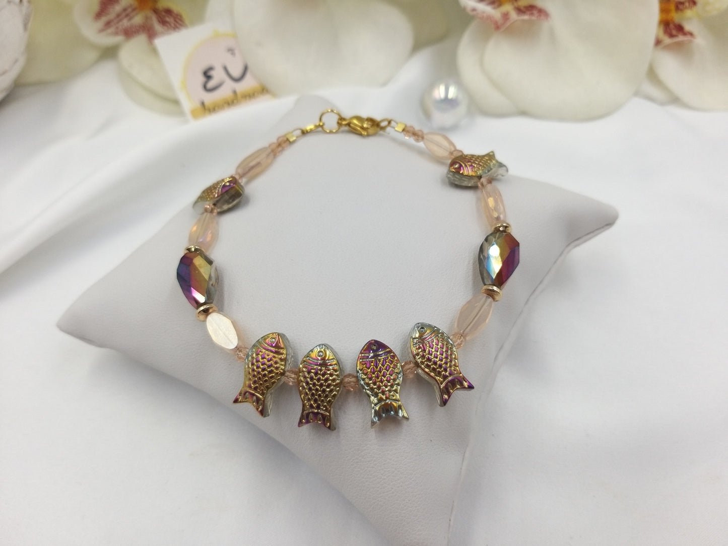 Χειροποίητο γυναικείο βραχιόλι με κρυστάλλινα ψαράκια