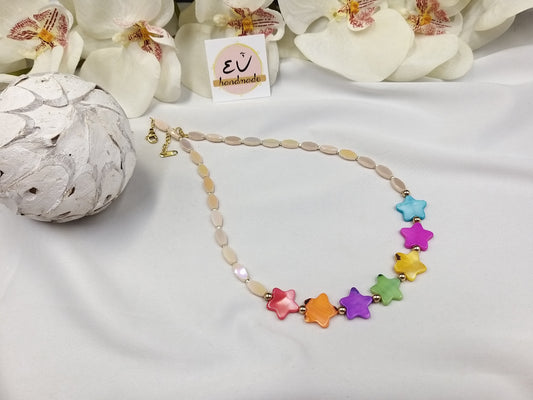 Χειροποίητο γυναικείο κολιέ αστεράκια φίλντισι