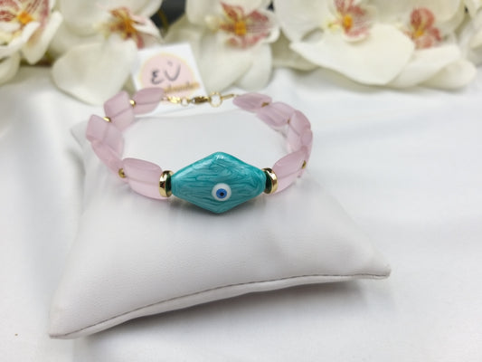Χειροποίητο βραχιόλι με μάτι και τετράγωνα κρύσταλλα