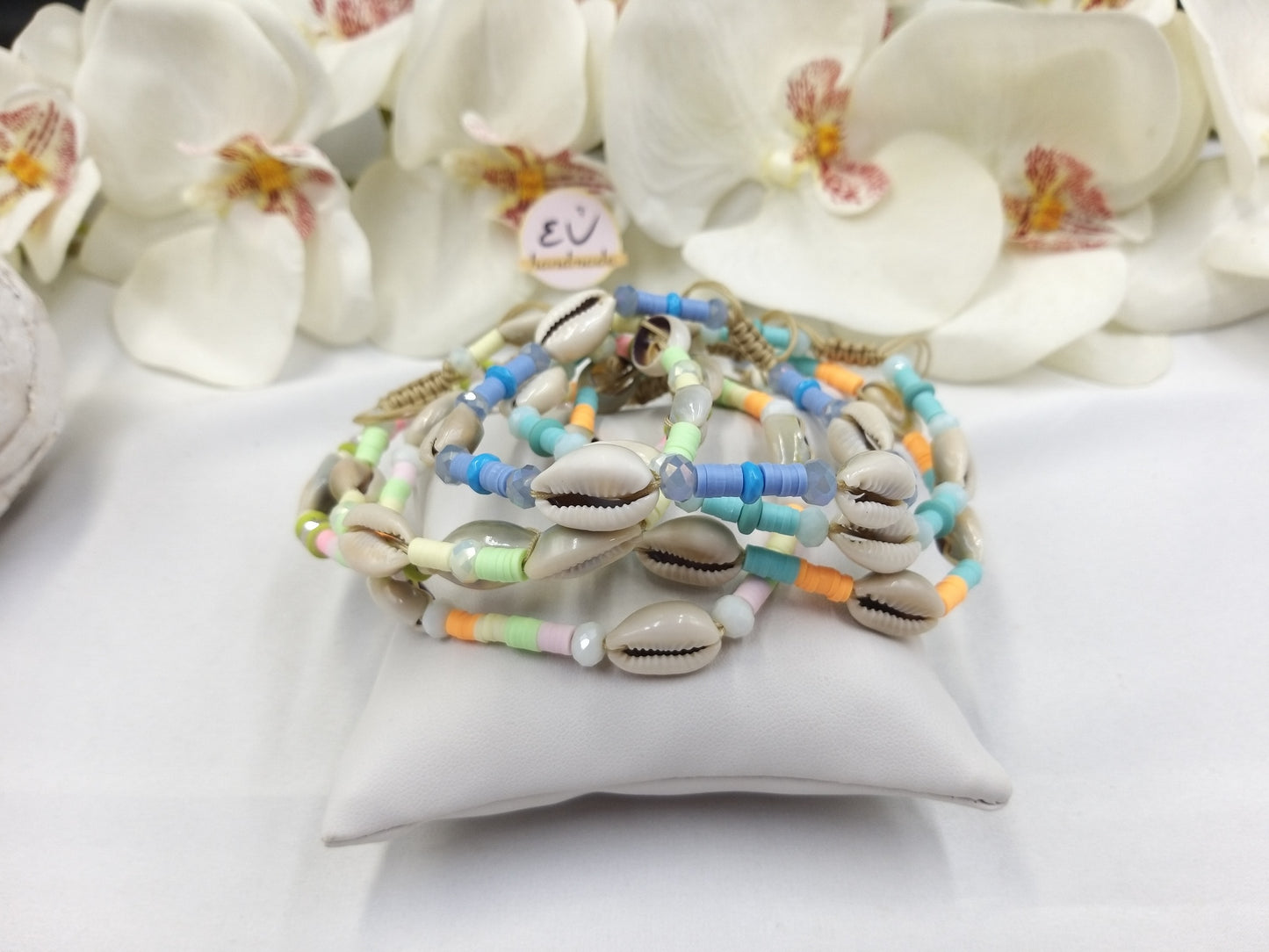 Χειροποίητο βραχιόλι ποδιού με κορδόνι και κοχύλια