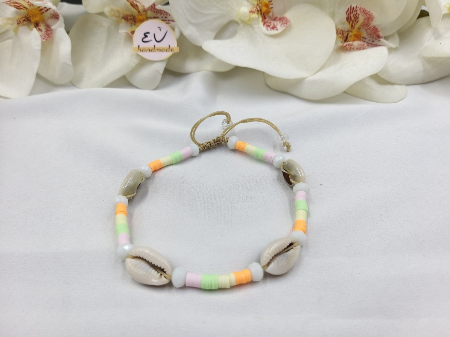 Χειροποίητο βραχιόλι ποδιού με κορδόνι και κοχύλια