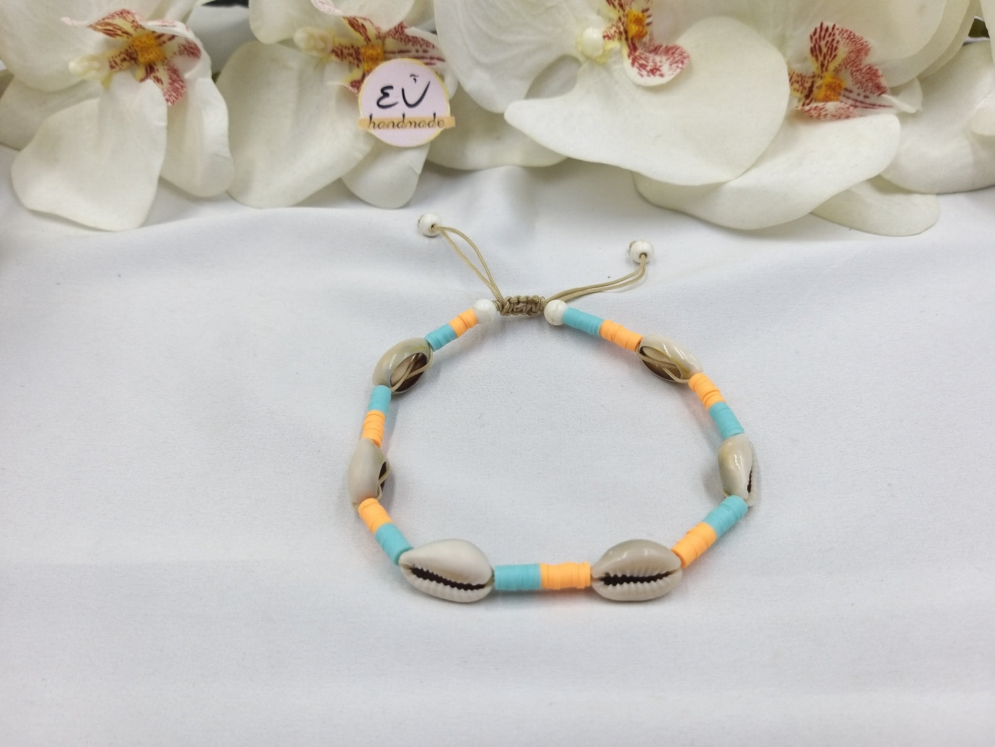 Χειροποίητο βραχιόλι ποδιού με κορδόνι και κοχύλια