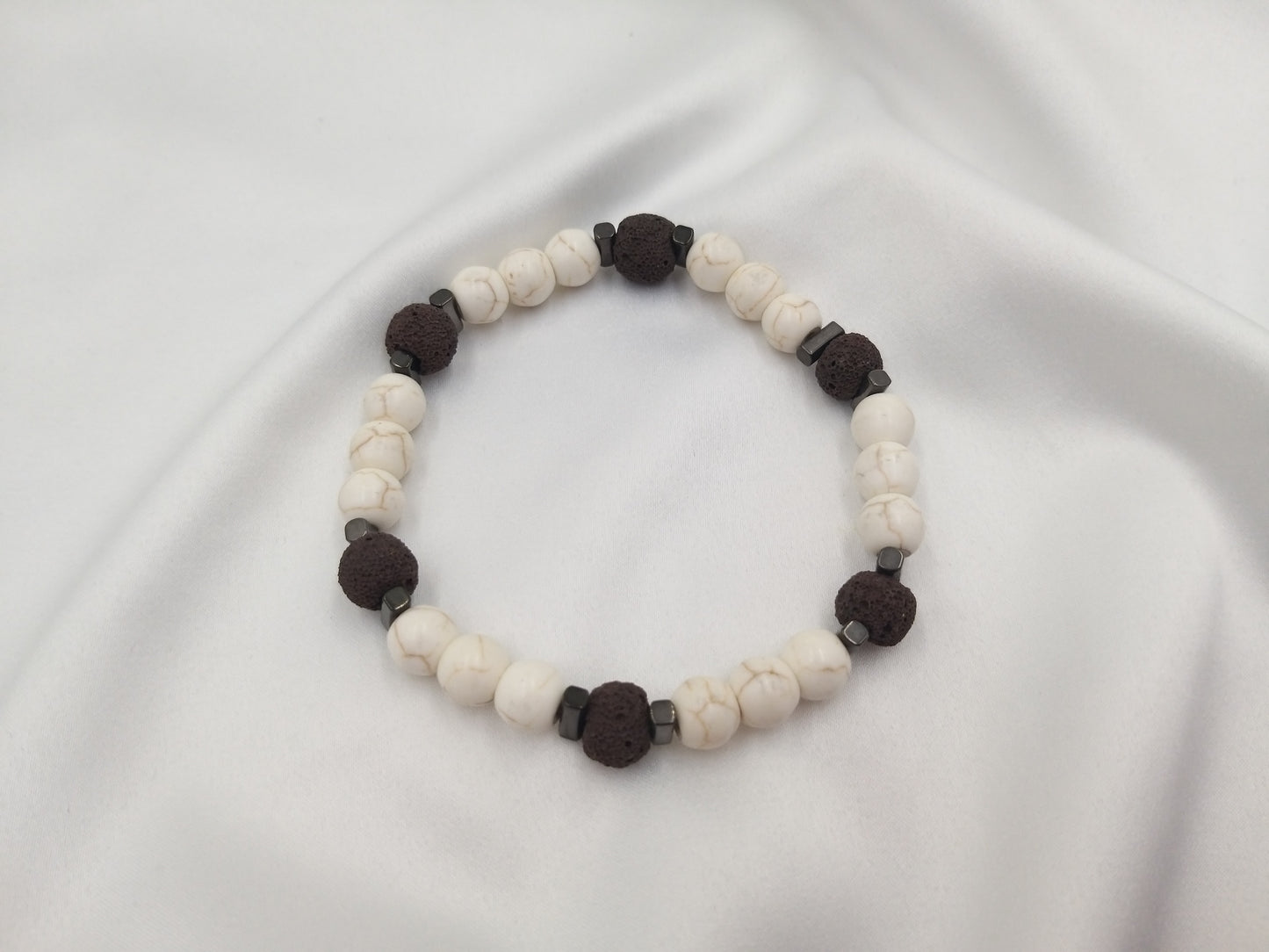 Ανδρικό χειροποίητο βραχιόλι με χαολίτη και καφέ λάβα