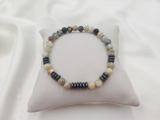 Χειροποίητο ανδρικό βραχιόλι με πολύχρωμο αχάτη και μαύρο αιματίτη σε minimal σχεδιασμό από το euhandmade