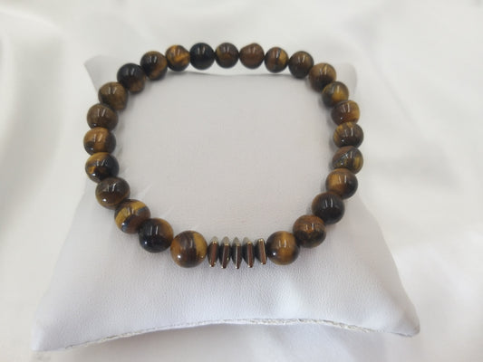 Χειροποίητο ανδρικό βραχιόλι με τίγρης μάτι 8mm και αιματίτη σε minimal σχεδιασμό από το euhandmade