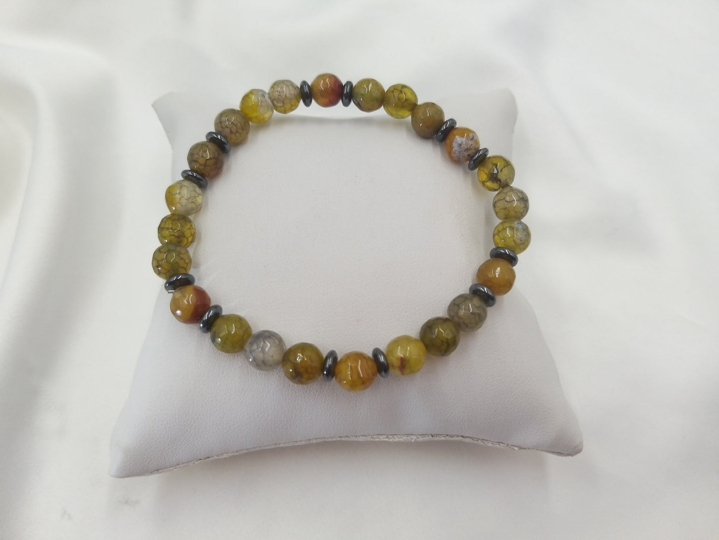 Χειροποίητο ανδρικό βραχιόλι με Dragon Vein Agate και αιματίτη σε φυσικούς γήινους τόνους