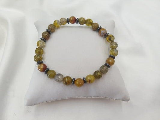 Χειροποίητο ανδρικό βραχιόλι με Dragon Vein Agate και αιματίτη σε φυσικούς γήινους τόνους