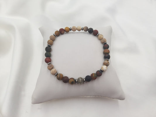 Ανδρικό χειροποίητο βραχιόλι 6mm με ίασπι σε γήινους τόνους και αιματίτη από τη συλλογή Dragon Line της euhandmade