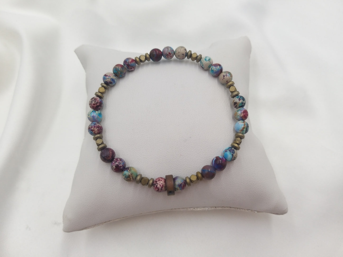 Ανδρικό χειροποίητο βραχιόλι 6mm με πολύχρωμο ίασπι και αιματίτη από τη συλλογή Dragon Line της euhandmade