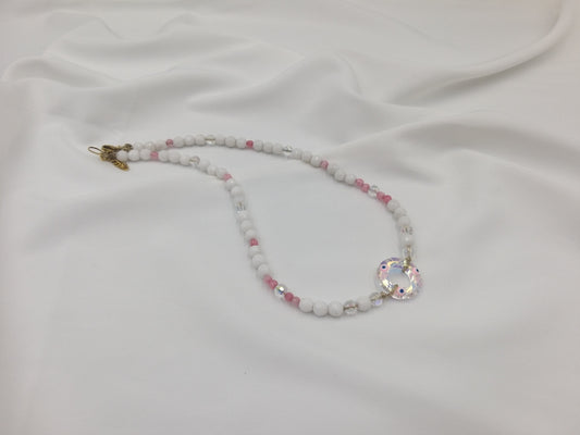 Χειροποίητο κολιέ με πέτρες αχάτη και γυάλινο κρίκο μάτι