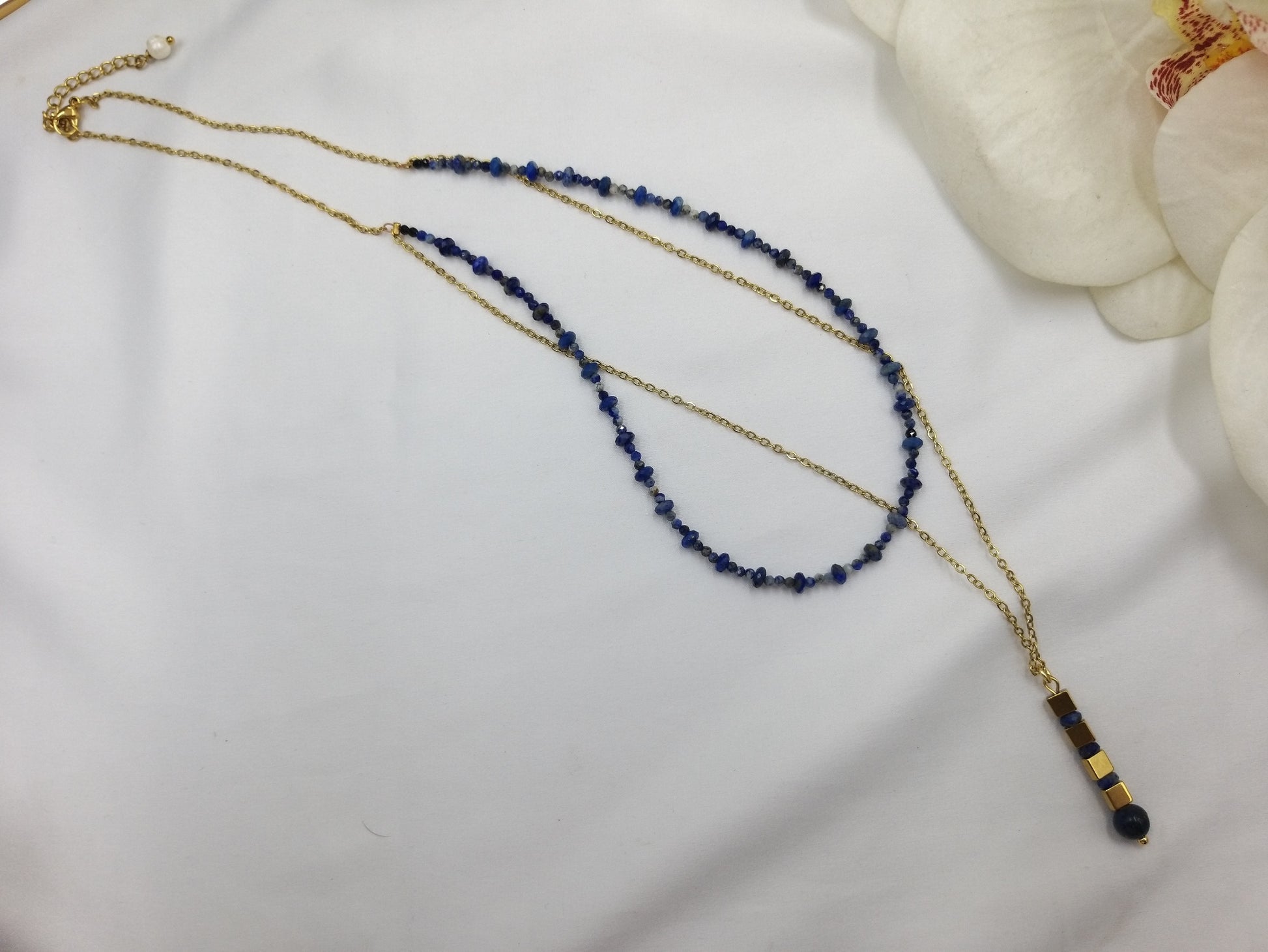 Κολιέ λάπις λαζούλι με χρυσή αλυσίδα elegant χειροποίητο κόσμημα