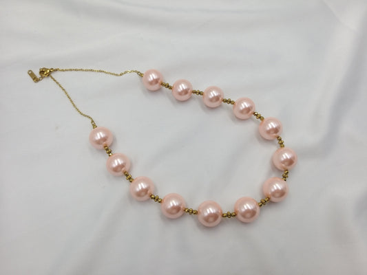 Χειροποίητο κολιέ με ροζ πέρλες και αιματίτη