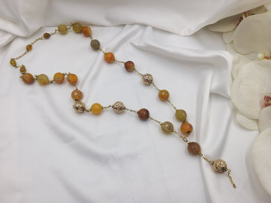 Μακρύ χειροποίητο κολιέ με κίτρινο και καφέ αχάτη