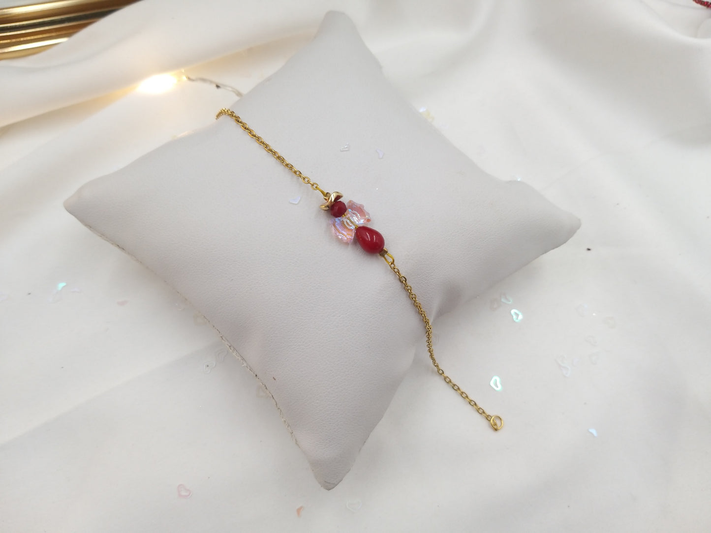 Χειροποίητο βραχιόλι αγγελάκι με κόκκινη πέρλα και ιριδίζοντα κρύσταλλα, euhandmade