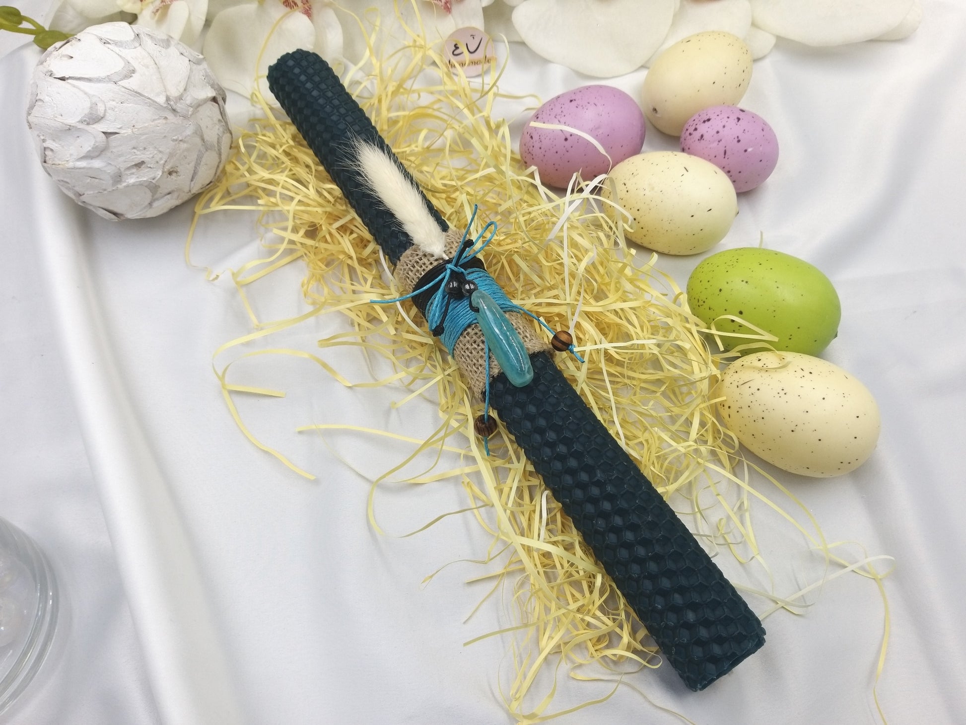 Πασχαλινή λαμπάδα μπλε κυρήθρα με γαλάζιο αχάτη ανδρική