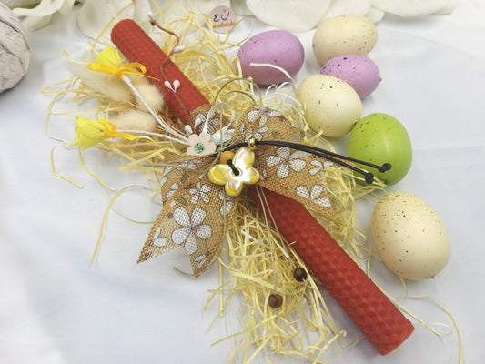 Πασχαλινή λαμπάδα πορτοκαλί κυρήθρα με κεραμική πεταλούδα