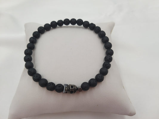 Ανδρικό βραχιόλι 6mm από μαύρη λάβα με νεκροκεφαλή αιματίτη, μέρος της συλλογής Shadow Core III της euhandmade