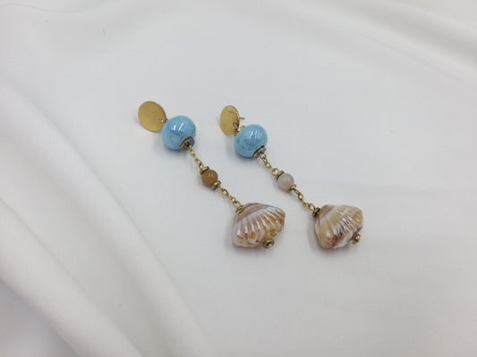 Χειροποίητα Σκουλαρίκια με Ατσάλινο Κούμπωμα Κοχύλια Murano και Κεραμικές Πέτρες