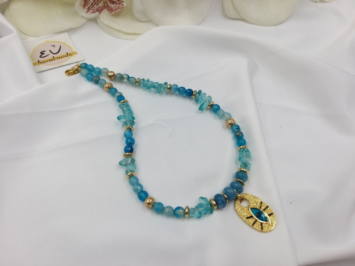 Χειροποίητο γυναικείο κολιέ μάτι σμάλτο και ζιργκόν