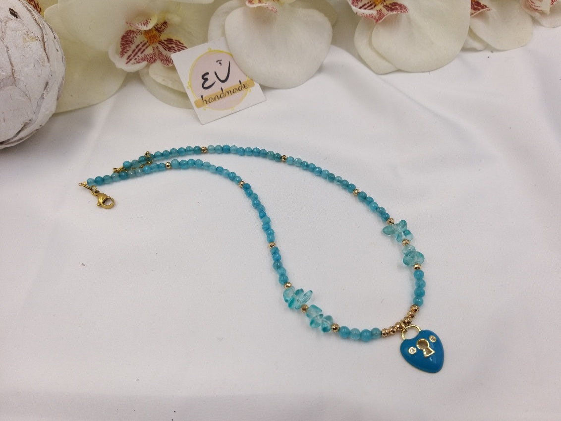 Χειροποίητο γυναικείο κολιέ καρδούλα  με πέτρες αχάτη