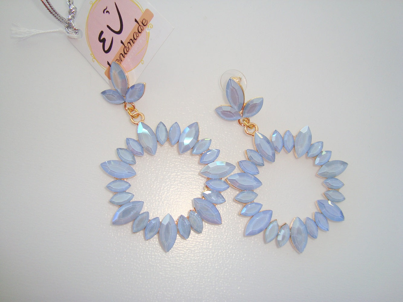 Χειροποίητα σκουλαρίκια κρίκος με πέτρες στρας στο χρώμα της λεβάντας